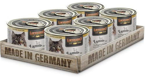 LEONARDO Katzen Nassfutter Superior Selection, Lamm mit Geflügel & Kürbis, 6x200g Dose, für ausgewachsene Katzen, getreidefrei, ohne Zucker, Made in Germany