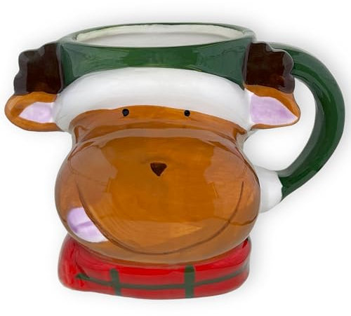 MIJOMA - Tasse de Noël | Adorable tasse en céramique avec design de Noël pour des moments chauds | Parfaite pour les boissons chaudes et froides | 350 ml (renne)