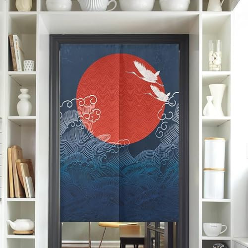 GuangRyl Noren Style Chinoise Rideau de Porte Style Japonais Fenêtre Rideaux Panneau Tenture Tapisserie Traditionnel Imprimé Coton Lin Décoration de Porte Tapisserie Décoration pour Maison 70×140cm