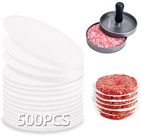 Fogli di Carta Antiaderente 500 Pezzi per Pressa per Hamburger, Rotondi, Diametro 13 cm | Carta da Forno, Fogli Separatori per Hamburger Polpette, Accessori per Barbecue