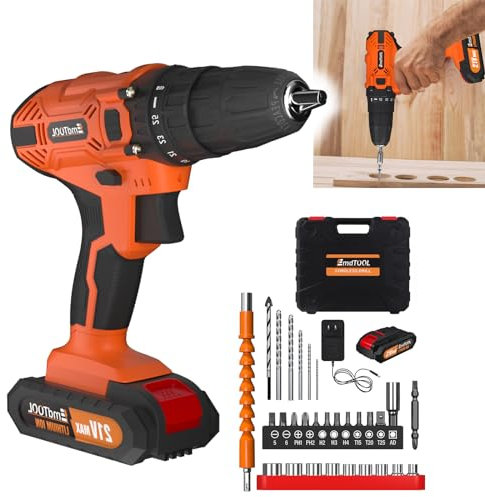 VickyHome 21 V Cordless Electric Drill with 2 Variable Speeds, Portable Electric Drill Kit with 1500 mAh Battery and Charger, 10 mm Keyless Chuck, 25+1 Torque Settings, Orange