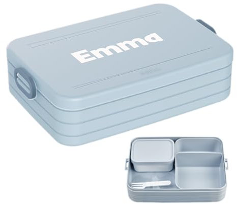 Mepal Brotdose mit Namen To Go - Personalisierte Bento Lunchbox - Für 4 Sandwiches oder 8 Brotscheiben - Brotbox Erwachsene - BPA-frei & Spülmaschinenfest - 1500 ml - Large - Nordic blue