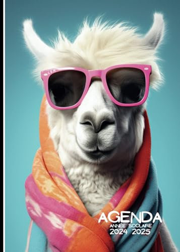AGENDA: Planificateur scolaire 2024-2025, couverture lama cool, deux jours par page, Etudiant, Collège et Lycée
