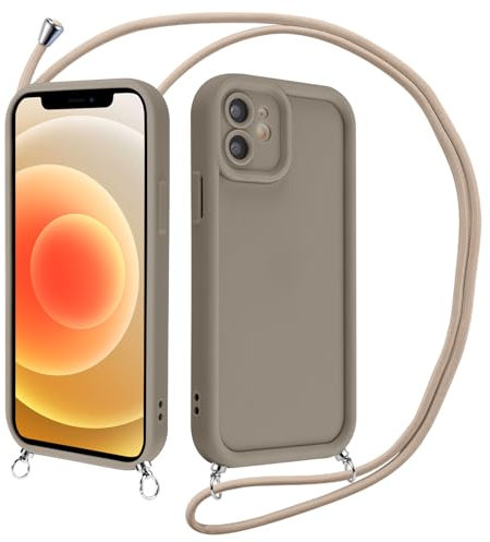Xylota Funda con Cuerda para iPhone 11 6,1'', Suave Silicona Carcasa con Cordon, Ajustable Colgar Collar Correa de Cuello Cadena Colgante TPU Bumper Protección Case para iPhone 11, marrón