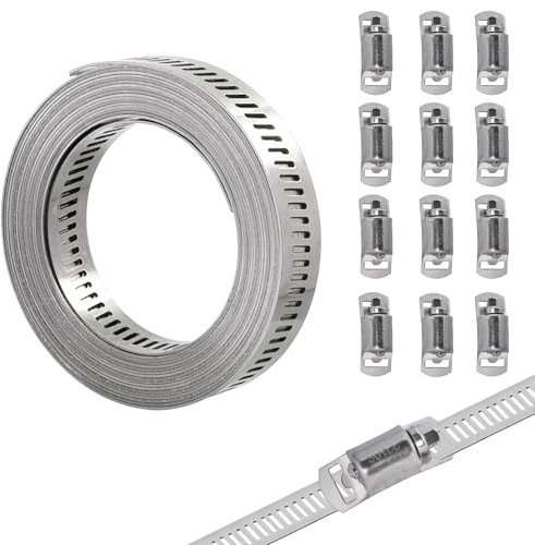 Befun 5M Schlauchschellen Endlos 304 Edelstahl, Einstellbare Schlauchklemmen Schlauchclips mit Schraube Klemme 12 Stück für Wasser Rohr/Tank/Gas Rohr/Kühler/Automobil Tubing