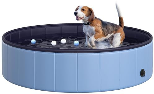 PawHut Piscina Pieghevole per Cani, Piscina in Plastica con Bordo Stabile per Animali Domestici, Ф120 x 30 cm, Blu