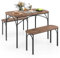 COSTWAY Esstisch Set 3-teilig, Küchentisch mit 2 Bänken, Essgruppe für 4 Personen, Sitzgruppe Industrie, Esszimmertisch Metallrahmen, Bartisch Set für Küche & Esszimmer, Vintagebraun