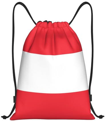 WURTON Turnbeutel mit Österreichischer Flagge, leicht, mit Kordelzug, wasserdicht, für Damen und Herren, Schwarz, Medium