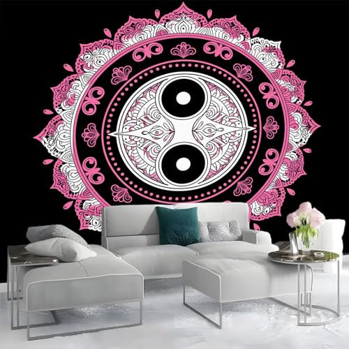 Fototapete Yin Yang Mandala Symbole7d Effekt Wand Dekoration 350 x 256 cm Vlies Tapeten Moderne Wandtapete Wohnzimmer Schlafzimmer Schwarz
