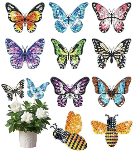 Diamond painting kinder,8 Stück Diamond painting schmetterling,2 Stück Bienen Diamant, für Draußen und Drinnen Balkon Deko,Basteln für Kinder Diamont Painting,Geburtstags Geschenk für Jungen Mädchen