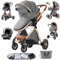 Sianldcone Kinderwagen 3 in 1, Hochwertige Stoffe Kinderwagen Set, Zwei-Wege-Schiebefunktion Reisesysteme, Offene Sicht Kombikinderwagen 3 in 1 Komplettset (V9 Grey)