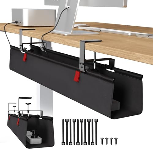 Univivi Unter dem Kabel Management Schreibtisch, 90cm Ohne Bohren Kabelkanal Schreibtisch Fexibel Oganizer, Klemmen/Schraubmontage, Stabiles Wasserfestes Kabeltray für Büro und Zuhause