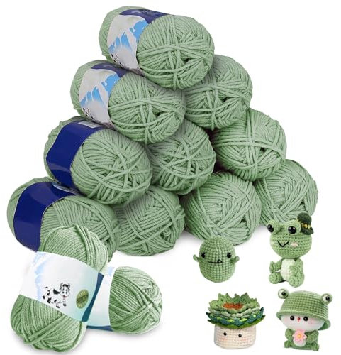 MeYuxg Filato per Uncinetto, 12 x 50 g Cotone Uncinetto, Filo per Uncinetto per Principianti,Lavori All'Uncinetto, Filato Tessile per Artigianato, Borse e Bambole All'uncinetto (Verde elegante)