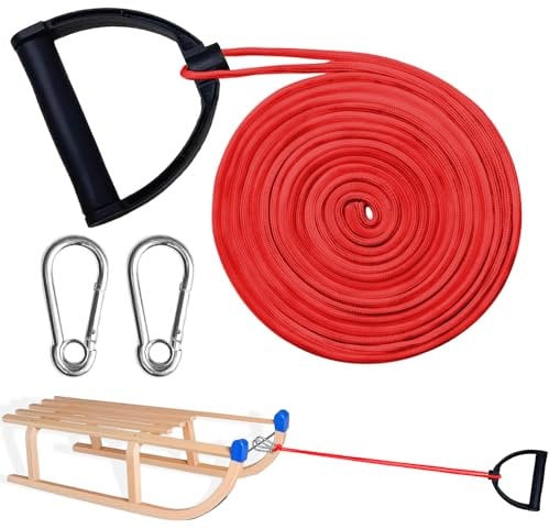 Schlittenseil Mit Karabiner, Schlittenleine Mit Griff, 4m Schlitten Zugseil, schlittenseil mit karabiner, Schlittenseil Mit Griff, Schlitten Zugseil für Schlitten und Rodel im Winter (Rot)
