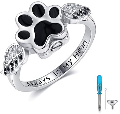 DAYLINLOVE Haustier Urne Ring für Asche 925 Sterling Silber Hund Engel Flügel Gedenken Kremation Schmuck Geschenke für Hundeliebhaber Frauen (7)