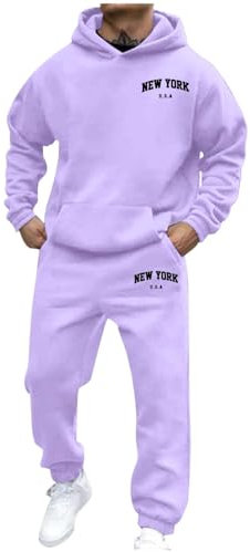 YOSUWOAI Tuta da jogging da uomo, 2 pezzi, abbigliamento sportivo Loose Fit, tuta con cappuccio e pantaloni sportivi, 2 pezzi, felpa con cappuccio, set classico sportivo, O viola chiaro, S