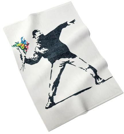 MuseARTa Geschirrtuch aus Baumwolle mit dem Gemälde Flower Bomber des Künstlers Banksy Graffiti in der Größe 40x60cm, KT-BL-FB