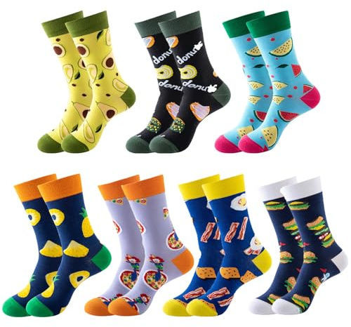 VEGCOO 7 Paar, Lustige Socken, Socken Bunt, Bunte Herren, Passt Für Die Meisten Männergrößen