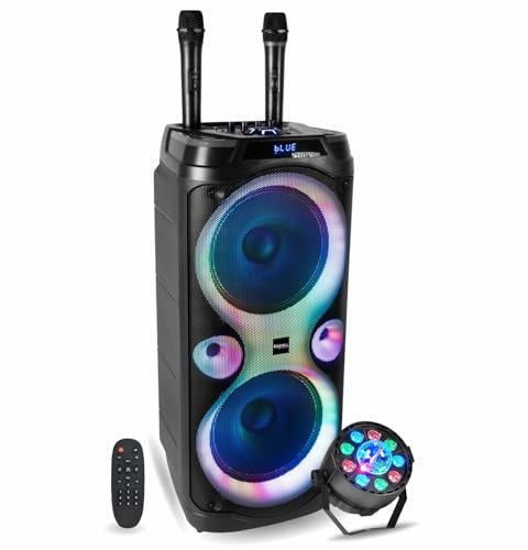 Ibiza - Confezione altoparlante Karaoke USB Bluetooth TWS 1000W Columba-Karaoke - 2 microfoni senza fili - Effetto Luce 2 in 1 di Astro Party