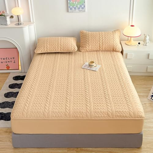 Spannbettlaken 200 x 220 cm, gesteppt, Doppelbett-Matratzenschoner, weicher, tiefer Spannbezug für Matratze