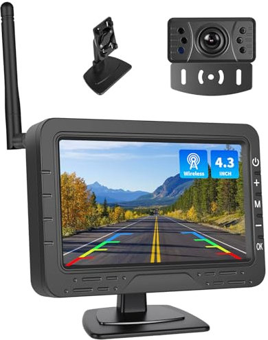 GOHHDL Rückfahrkamera Kabellos mit 4,3 Zoll TN Bildschirm, mit IP68 Wasserdicht, Nachtsicht Weitwinkel Saugnapf, für alle Modelle, 12V Hochleistungschip Nachtsichtgerät Rückfahrkamera mit Weitwinkel