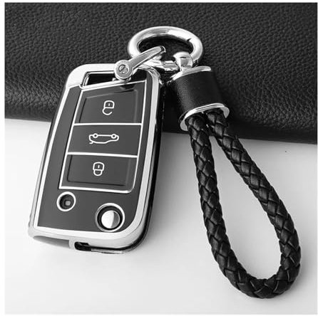 Porte-clés De Voiture en TPU pour Seat pour Ateca pour Leon FR 2 pour Ibiza Boitier Clé de Voiture(SE-Black Set)