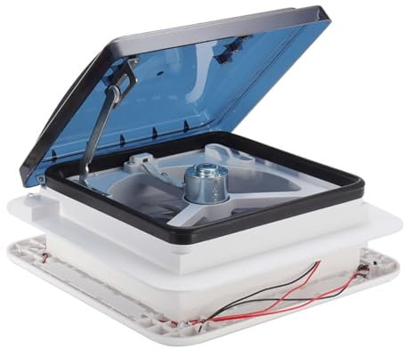 HGSTM Caravan Roof Vent Fan, Air Ventilation Exhaust, Skylight with Built-In 4 Led LightsLED, Waterproof and soundproof, for Motorhome Camper Van Trailer, 36 x 36 x 12.5cm