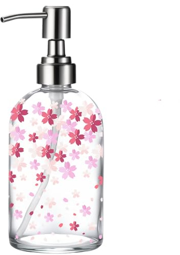 Seifenspender für Bad & Küche aus Glas mit 304 rostfreier Edelstahlpumpe，Soap Dispenser seifenspender Glas seifenspender küche soap Dispenser（Zerbrochene Blumen）