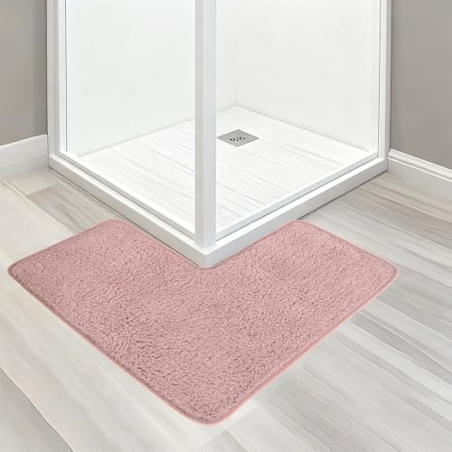 TourKing L Shaped Bath Mat Non Slip 80x80cm, Microfibre Corner Shower Mat Soft & Ultra Absorbent, Quick Drying Bathroom Floor Mat for Wet Rooms & Corner Showers – Machine Washable (Pink)