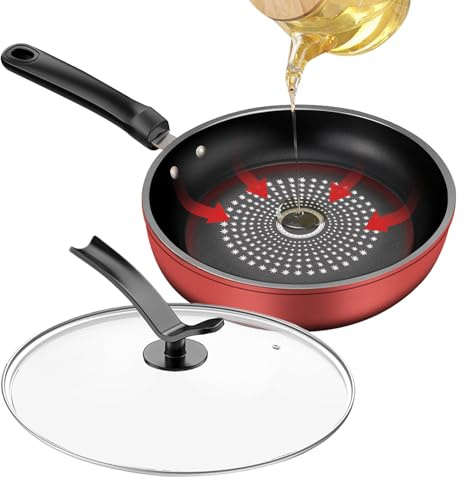 Non Stick Frying Pans - Induction Nonstick Pan with Lid and Ergonomic Handle | Iron Cooking Skillet for Breakfast, Pancake, Dinner, Steak, Snacks Kitchen Use, 26cm