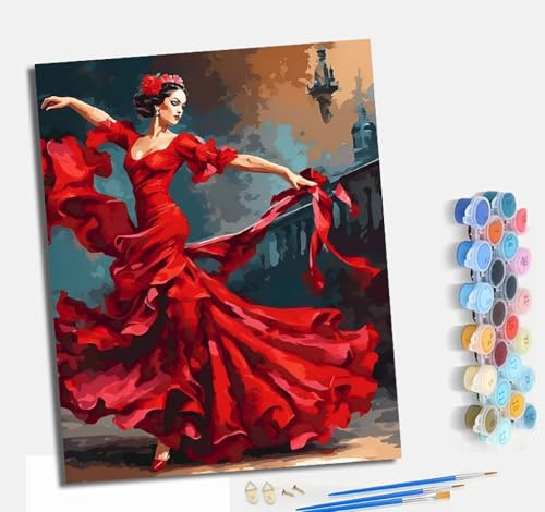 MLNMENG Peinture par Numéros pour Adulte Peinture par Numero pour et Adulte DIY Acrylique Débutants Facile sur Toile Peintures et Pinceaux danseuse de flamenco