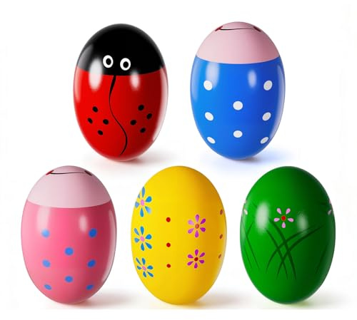 Uovo di Pasqua in Legno Uova Maracas Easter Eggs Percussion Uova Pasquali Ovetti Musicali per Caccia di Pasqua, Bomboniere, Regali per le Feste, Accessori per la Classe (5 pezzi-B)
