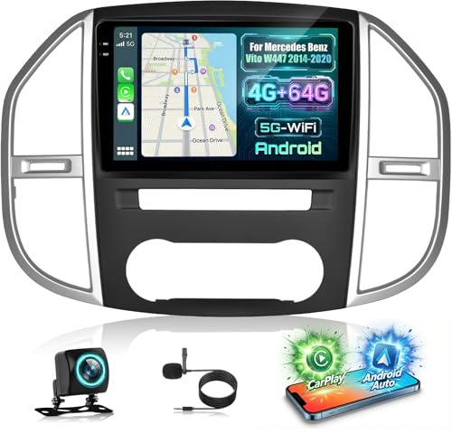 NHOPEEW Estéreo de Coche 4+64G para Mercedes Benz Vito W447 2014-2020 - Estéreo Android de 10 Pulgadas con Carplay inalámbrico y Android Auto - Pantalla Dividida 32EQ AI DSP+ Cámara de visión Trasera