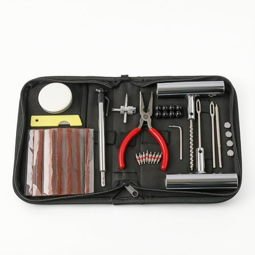 Baoblaze Kit de Reparación de Neumáticos Conjunto de Herramientas Portátiles para Pinchazos Incluye Punzón Inserta Tiras Caja Tela Adecuado para Automóvil Motocicleta Vehículo Eléctrico
