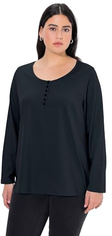 Ulla Popken Women's Shirt Mit Knopfleiste, Langarm T