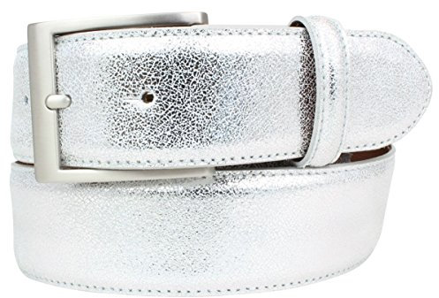 Hochwertiger Gürtel Metall-Optik Echt Leder 4 cm | Leder-Gürtel Metallic-Look 40mm | Metall-Ledergürtel | Silber 95cm