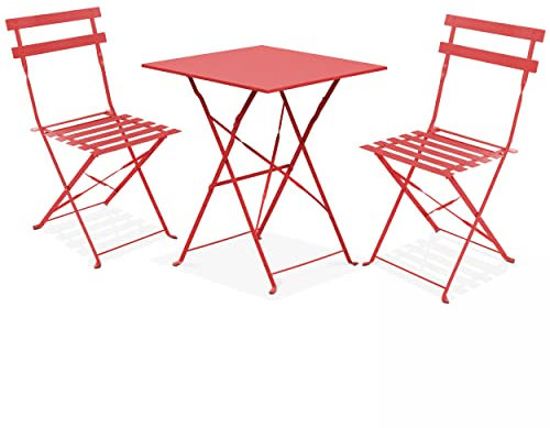 Oviala Table de Jardin et 2 chaises Acier Rouge