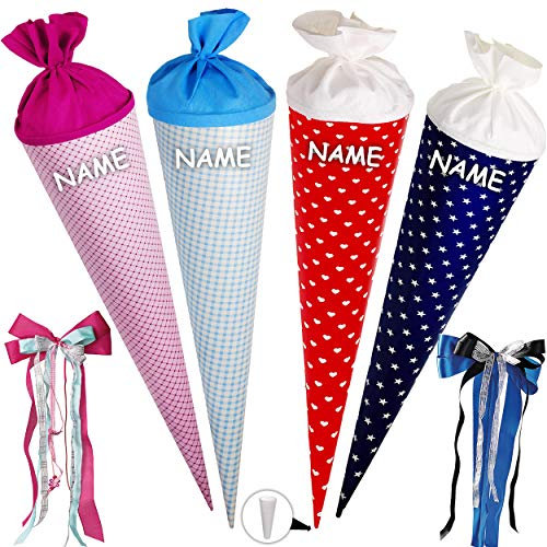 Schultüte/Schultütenrohling - blau - Sterne weiß - bunt - 15 cm - rund - incl. große Schleife - mit Filzabschluß - Zuckertüte - mit/ohne Kunststoff Sp..