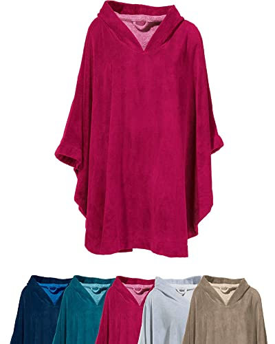 Erwin Müller Damen - Herren - Surf-Poncho - mit Kapuze - Badetuch - Umkleide-Hilfe - Velours-Frottier Fuchsia Größe ca. 110 cm