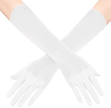 BABEYOND Long Opera Party 20s Satin Gloves Stretchy Adult Size Elbow Length 15 Inches, White, One Size