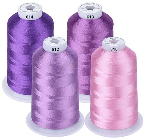 Simthread Maschinenstickgarn 5000M Spulen Set Polyester Stickgarn für Babylock, Janome, Kenmore, Singer, W6 N Stickereimaschine (4 Lila)