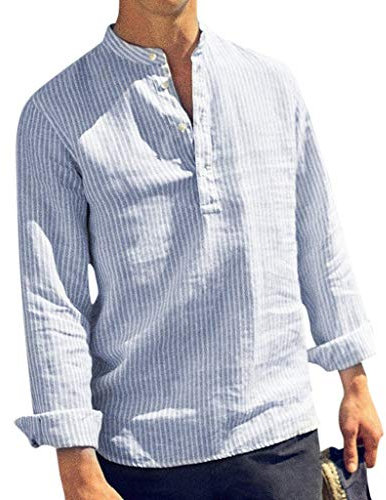 Fannyfuny Polo Shirt Bluse Hemd Herren Poloshirt Langarm-Hemd für Männer Gestreift Patchwork Tops Blouses Sommertop für Sport Freizeit und Arbeit Casual Slim-Fit Langarm-Hemden mit Knopf Cotton Linen