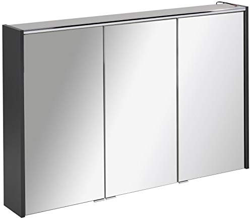 FACKELMANN dreitüriger breiter Spiegelschrank Bad LED Beleuchtung 110 cm anthrazit Denver