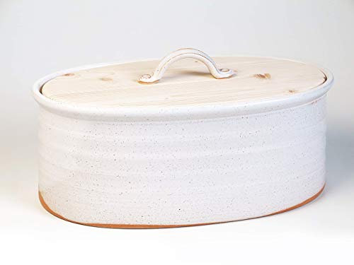 Brottopf – Oval, weiß-sand, Keramik/Holz, eine Variante der Familiengröße