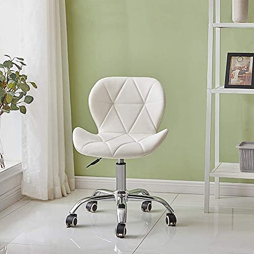 CLIPOP White Office Desk Chair Adjustable Height Computer Swivel Chair with Chrome Base and 360° Castors, PU Leather Computer Desk for Home Office Study Room