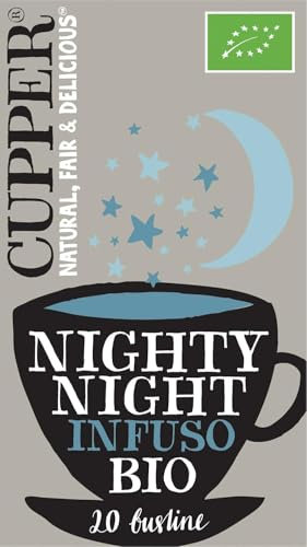 CUPPER Nighty Night Infuso Biologico con Cannella, Camomilla e Melissa, Tisana con Ingredienti Naturali, Gusto Avvolgente, Filtri 100% Biodegradabili, Confezione da 20 Bustine