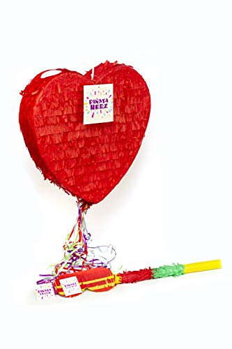Trendario Herz Pinata Set, Pinjatta + Stab + Augenmaske, Ideal zum Befüllen mit Süßigkeiten und Geschenken - Piñata für Kindergeburtstag Spiel, Geschenkidee, Party, Hochzeit
