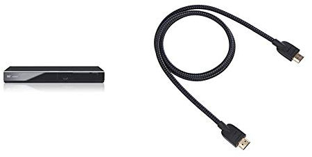 Panasonic DVD-S700EG-K DVD-Player (Multiformat Wiedergabe mit xvid, MP3 und JPEG, USB 2.0, HDMI, SCART, CD Ripping Funktion) Schwarz & Amazon Basics - Geflochtenes HDMI-Kabel, 0,9 m