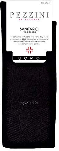 CONFEZIONE SCATOLATA DA N. 6 PAIA CALZINO SANITARIO UOMO CORTO IN FILO DI SCOZIA PEZZINI - Cucitura piatta, Polso che aderisce senza stringere. Rimagliato a mano. Colori Assortititi (42/44, NERO)