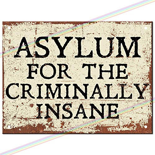 Metal Signs -Asylum For The Criminally Insane Peaky Blinders Logo. Funny Vintage Man Cave Tin Metal Sign Hanging Wall Plaque Garden Bar Kitchen Shed Garage Medium Made UK (20cm x 15cm)